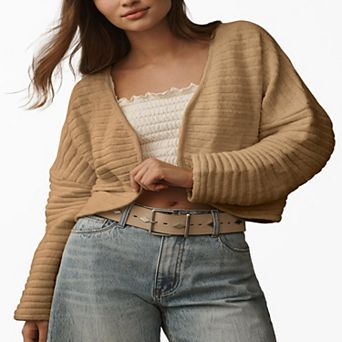 Women's Ribbed Cardigan Drop Shoulder Long Sleeve Open Front Sweater Soft