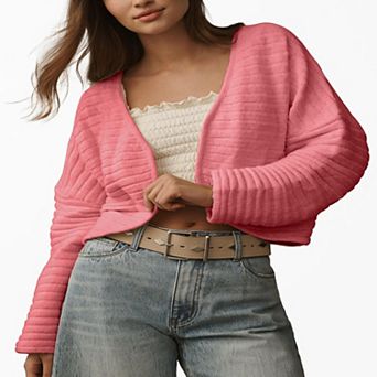 Women's Ribbed Cardigan Drop Shoulder Long Sleeve Open Front Sweater Soft