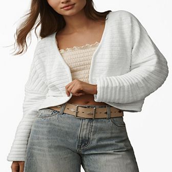 Women's Ribbed Cardigan Drop Shoulder Long Sleeve Open Front Sweater Soft