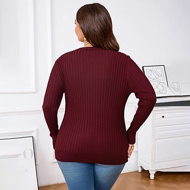 Women's Plus Size Sweater Cardigan Round Neck Long Sleeve Single Breasted Casual Jacket Knit Outwear