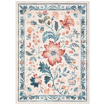 Floral Pattern Washable Rug with Non - Skid Back Easy Care