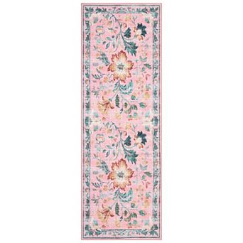 Floral Pattern Washable Rug with Non - Skid Back Easy Care