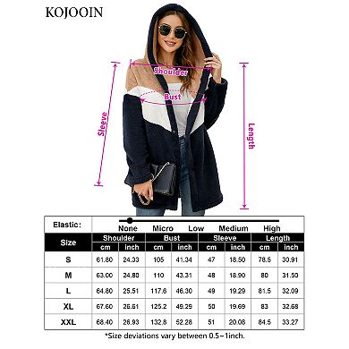 Women's Fuzzy Hoodies Color Block Cardigan Oversized Pockets Warm Jackets Fleece Hoodies
