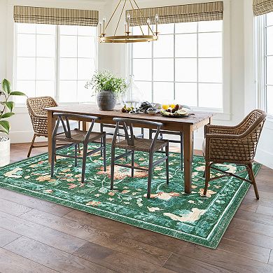 Floral Pattern Washable Rug with Non - Skid Back Easy Care