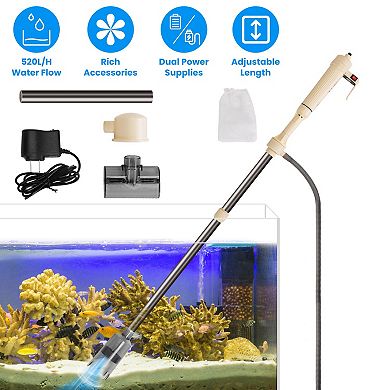 Multifunctional Electric Aquarium Gravel Cleaner Kit, Adjustable Automatic Fish Tank Vacuum for Wate