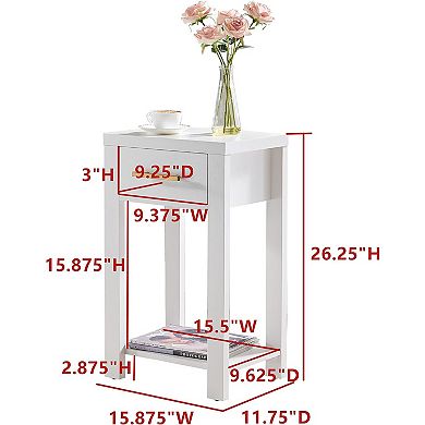 Kings Brand Furniture - Sendero Wooden Chairside Side End Table with Drawer and Open Storage Shelf