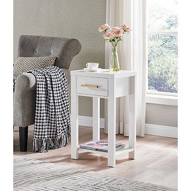 Kings Brand Furniture - Sendero Wooden Chairside Side End Table with Drawer and Open Storage Shelf