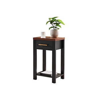Kings Brand Furniture - Sendero Wooden Chairside Side End Table with Drawer and Open Storage Shelf