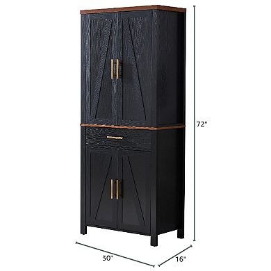 Freestanding Kitchen Pantry Storage Cabinet Cupboard with Doors Adjustable Shelves & Drawer