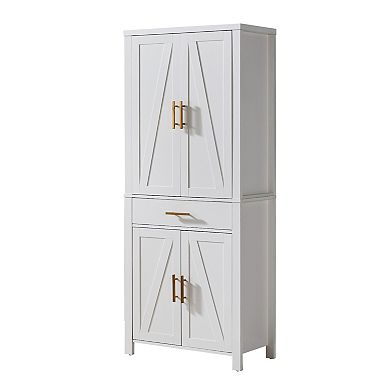 Freestanding Kitchen Pantry Storage Cabinet Cupboard with Doors Adjustable Shelves & Drawer