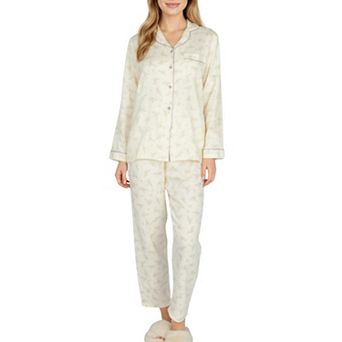 Women's 2 pc Set Long Sleeve Button Front Top and Relaxed Fit Pants Pajama Set with Floral Print