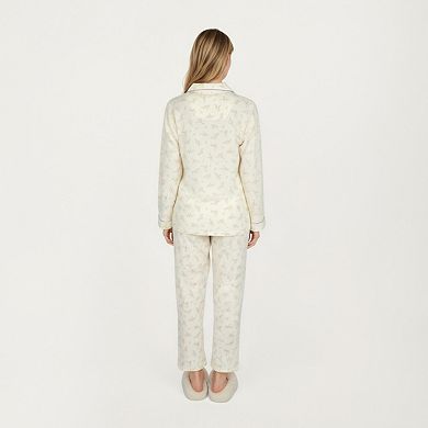 Women's 2-Piece Set Long Sleeve Button Front Top and Relaxed Fit Pants Pajama Set with Floral Print