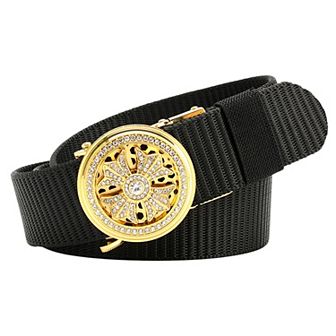 Women's Nylon Belt with Rhinestone - Embellished Gold Buckle