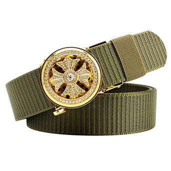Women's Nylon Belt with Rhinestone - Embellished Gold Buckle