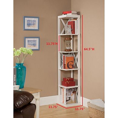 Kings Brand Furniture - Whiteley Wood Wall Corner 5 Tier Bookshelf Display Stand, White.