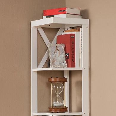 Kings Brand Furniture - Whiteley Wood Wall Corner 5 Tier Bookshelf Display Stand, White.