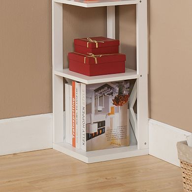 Kings Brand Furniture - Whiteley Wood Wall Corner 5 Tier Bookshelf Display Stand, White.