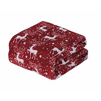 Kate Aurora Ultra Soft and Cozy Christmas Red Reindeer Plush Throw Blanket Cover