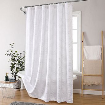 Kate Aurora Elegant "raindrop" Silver Metallic Foil White Jacquard Fabric Shower Curtain