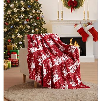 Kate Aurora Holiday Living Red Christmas Three Kings Plush Accent Throw Blanket