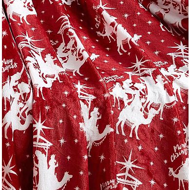 Kate Aurora Holiday Living Red Christmas Three Kings Plush Accent Throw Blanket