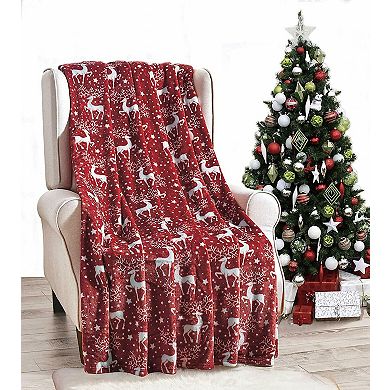 Kate Aurora Holiday Living Ultra Soft and Cozy Christmas Red Reindeer Plush Throw Blanket Cover