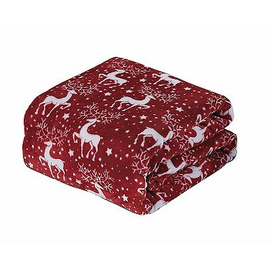 Kate Aurora Holiday Living Ultra Soft and Cozy Christmas Red Reindeer Plush Throw Blanket Cover
