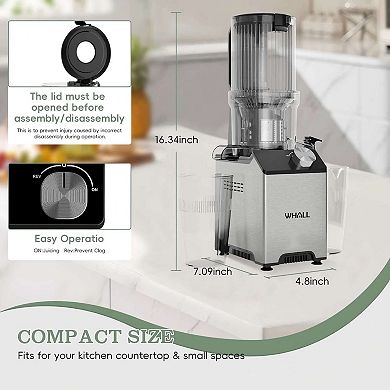 WHALL Cold Press Juicer Machine, Wide Feed Chute, High Juice Yield, Masticating Juicer