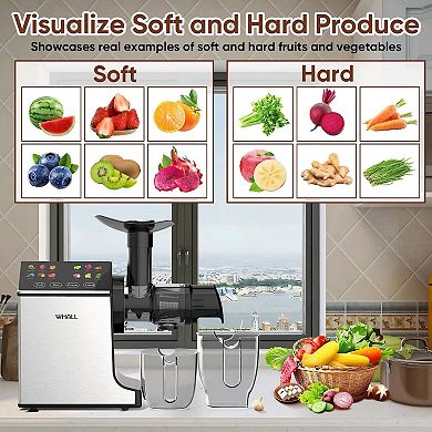 WHALL Masticating Juicer, High-Yield Cold Press Juicer, Electric Slow Juicer for Vegetables & Fruit