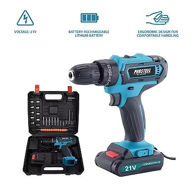 Pursonic 21V Rechargeable Cordless Drill 24 Piece Set Compact Power for Home & DIY Projects