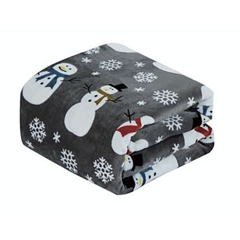 Kate Aurora Gray Snowman Ultra Soft and Plush Hypoallergenic Christmas Throw Blanket Cover