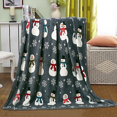 Kate Aurora Gray Snowman Ultra Soft and Plush Hypoallergenic Christmas Throw Blanket Cover