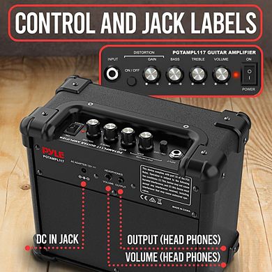 Pyle Portable Electronic Guitar Amplifier with 5'' HD Speaker (PGTAMPL117) - Lightweight Design