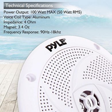 Pyle Marine Speakers - 4 Inch 2 Way Waterproof