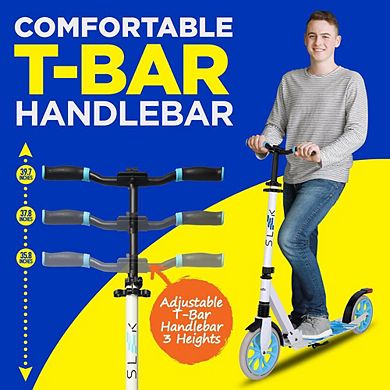 SereneLife Lightweight Foldable Kick Scooter with Adjustable T-Bar Handlebar - Black SLADTAVL