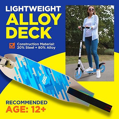 SereneLife Lightweight Foldable Kick Scooter with Adjustable T-Bar Handlebar - Black SLADTAVL