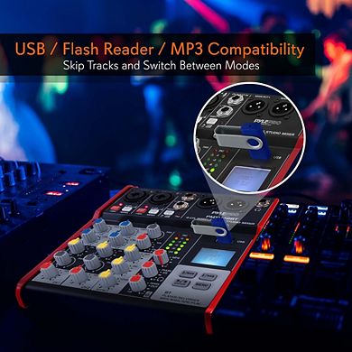 Pyle 4-Channel Bluetooth Studio DJ Mixer System with LCD Display (PMXU48BT) - Pro Audio Console
