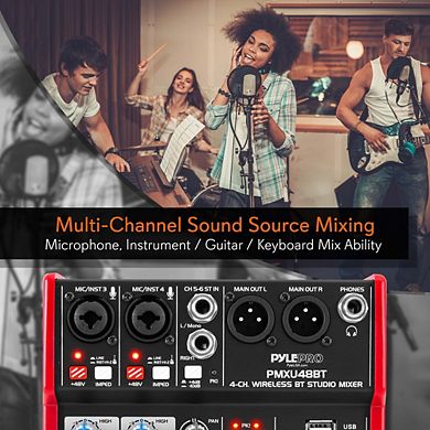 Pyle 4-Channel Bluetooth Studio DJ Mixer System with LCD Display (PMXU48BT) - Pro Audio Console