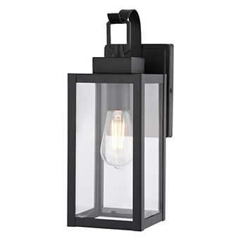 VAXCEL Clinton Matte Black Outdoor Wall Sconce Light Clear Glass Shade, Dimmable