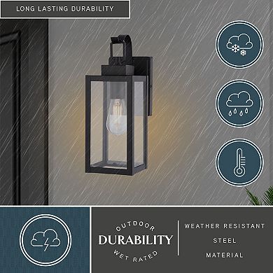 VAXCEL Clinton Matte Black Outdoor Wall Sconce Light Clear Glass Shade, Dimmable