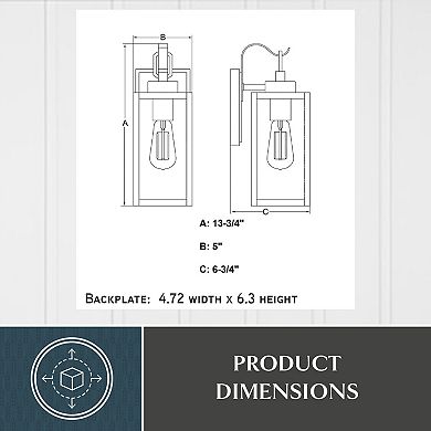 VAXCEL Clinton Matte Black Outdoor Wall Sconce Light Clear Glass Shade, Dimmable