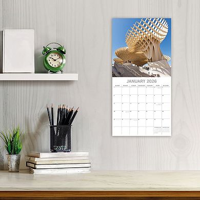 2026 Wall Calendar, Amazing Architecture, 16-Month Arts & Antiques Theme, 12x12