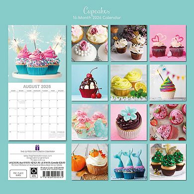 2026 Square Wall Calendar, Cupcakes, 16-Month Food Theme, 12x12 in