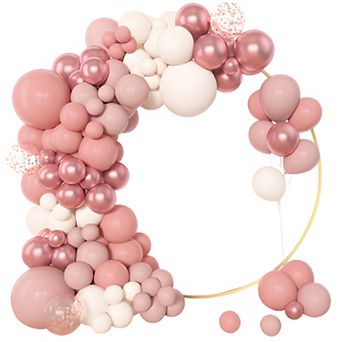 Pink Boho Birthday Balloon Arch Kit 153 pc Rose, White & Confetti Balloons for Shower or Blush Weddi