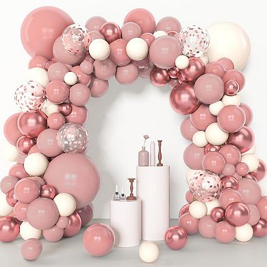 Pink Boho Birthday Balloon Arch Kit 153pcs Rose, White & Confetti Balloons for Shower or Blush Weddi