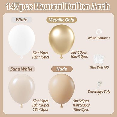 Neutral Nude Balloon Garland Set 143pcs Beige, White, Gold Balloons for Wedding and Shower