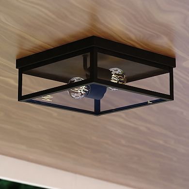 VAXCEL Clinton 12 in W Matte Black Outdoor Flush Mount Ceiling Light Clear Glass