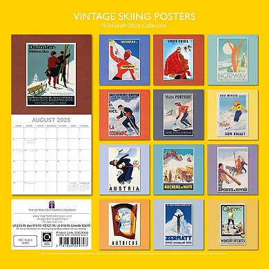 2026 Wall Calendar, Vintage Skiing Posters, 16-Month Arts & Antiques 12x12