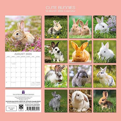 2026 Square Wall Calendar, Cute Bunnies, 16-Month Animals Theme 12x12 in