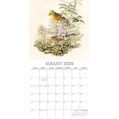 2026 Square Wall Calendar, Garden Birds, 16-Month Bird Theme 12x12 in